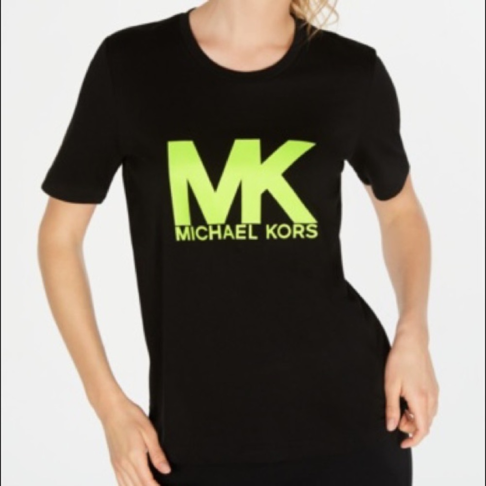 Michael Kors Logo-Print Neon Cotton T-Shirt Small